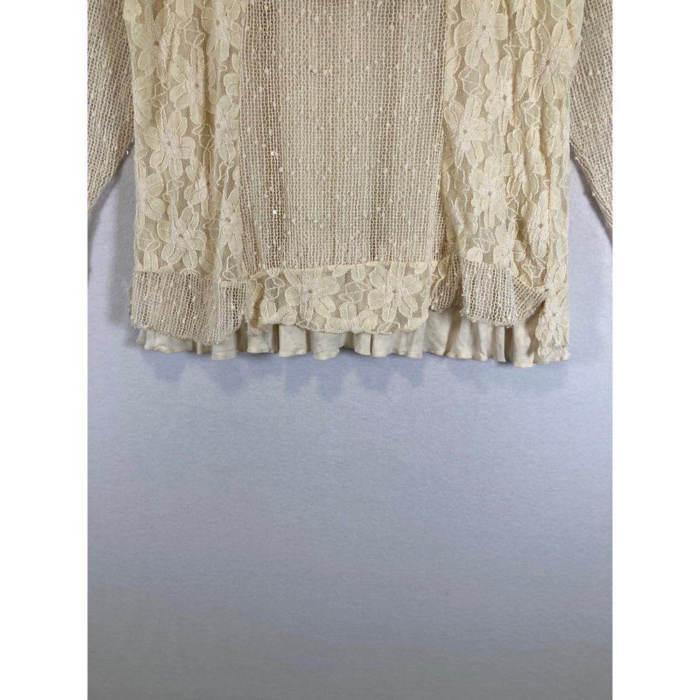 Boho Romantic Tantrums Women XXL Ivory Floral Lace Sequin Layered Ruffle Tunic - Picture 9 of 11